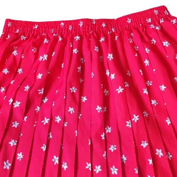 Size 12 Vintage Floral Pleated Elastic Waist Midi Skirt - Picture 2 of 5